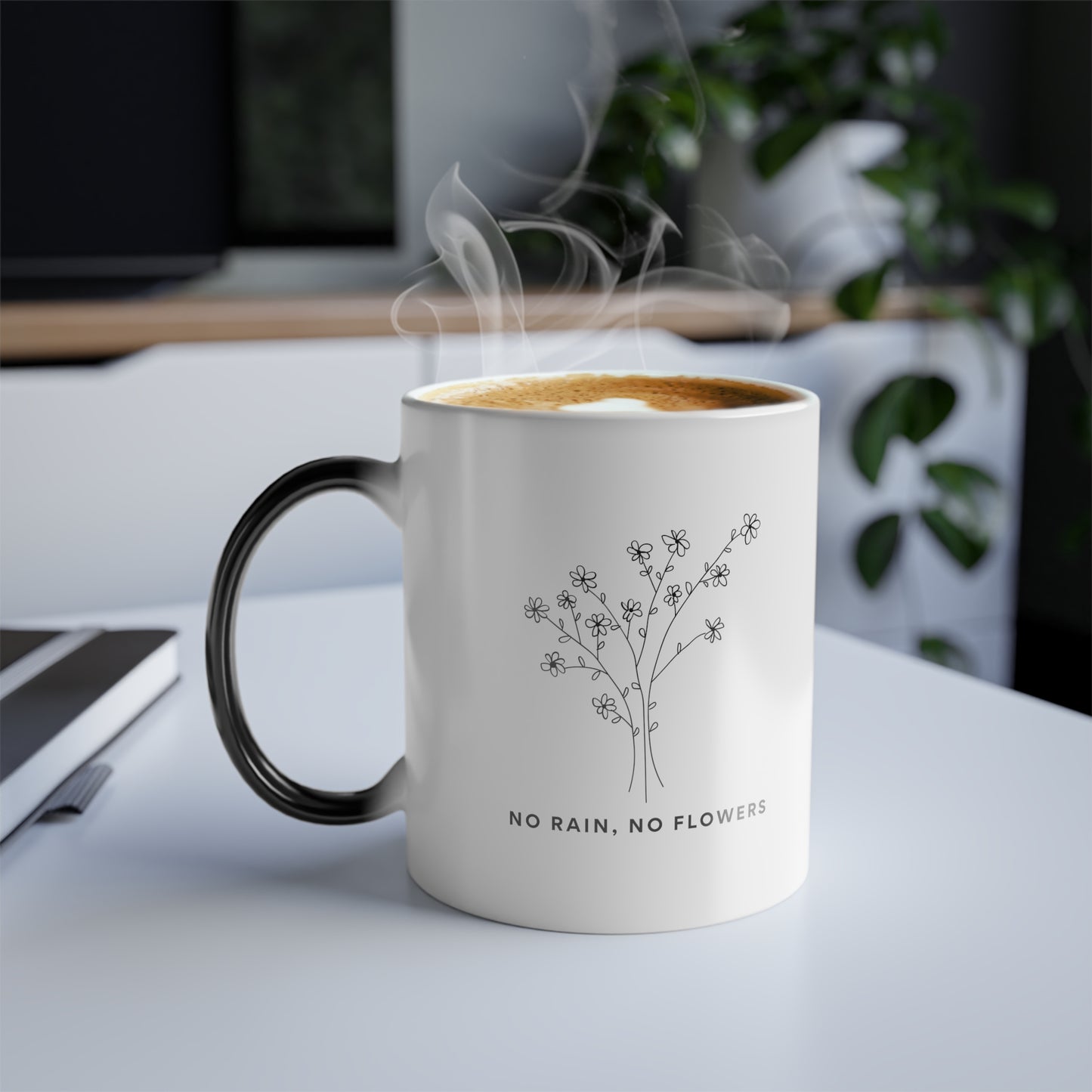 Color Changing Mug, Inspiring "No rain No flowers", Color Morphing Mug, 11oz