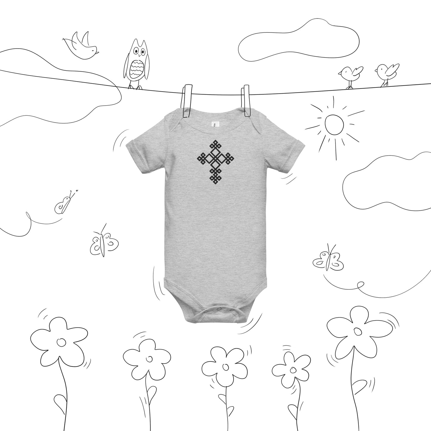 100% cotton Baby short sleeve one-piece, cross design Embroidered