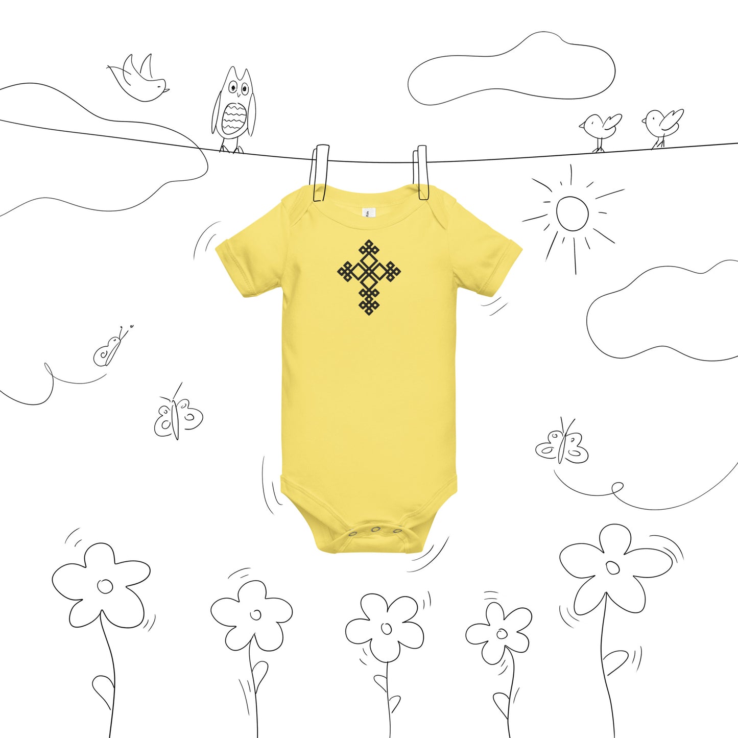 100% cotton Baby short sleeve one-piece, cross design Embroidered