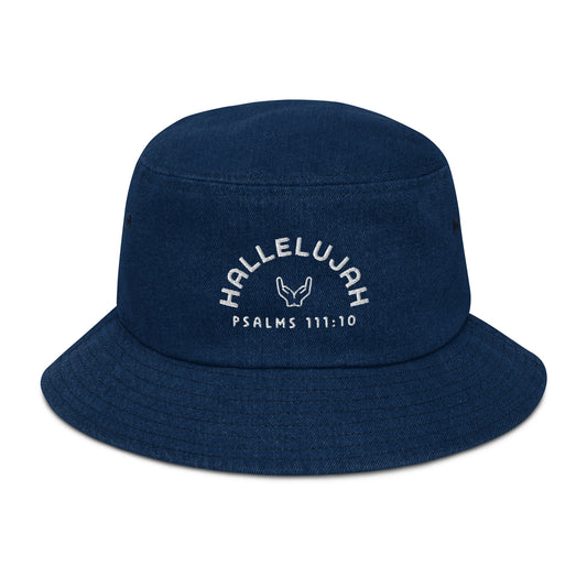Denim bucket hat, Hallelujah Bible verse inspired, 100% cotton denim summer hat