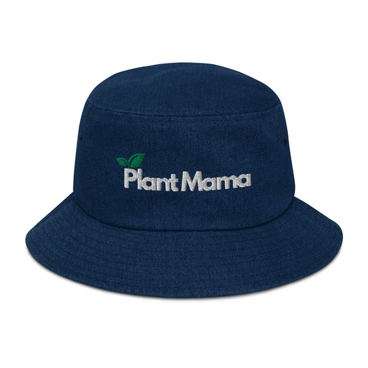Denim bucket Embroidered hat, Plant mama, 100% cotton denim summer hat