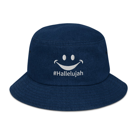 Denim bucket hat, 3D embroidered, 100% cotton, social media fam insiders,  #Hallelujah 100% cotton denim summer hat