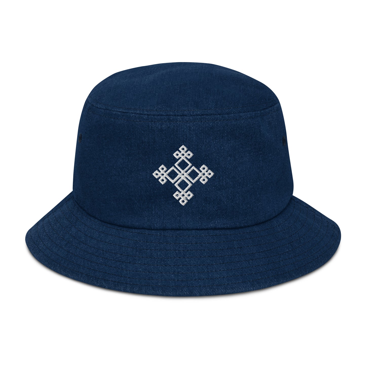 Denim bucket hat, 3D embroidered, 100% cotton, Ethiopian cross design 100% cotton denim summer hat