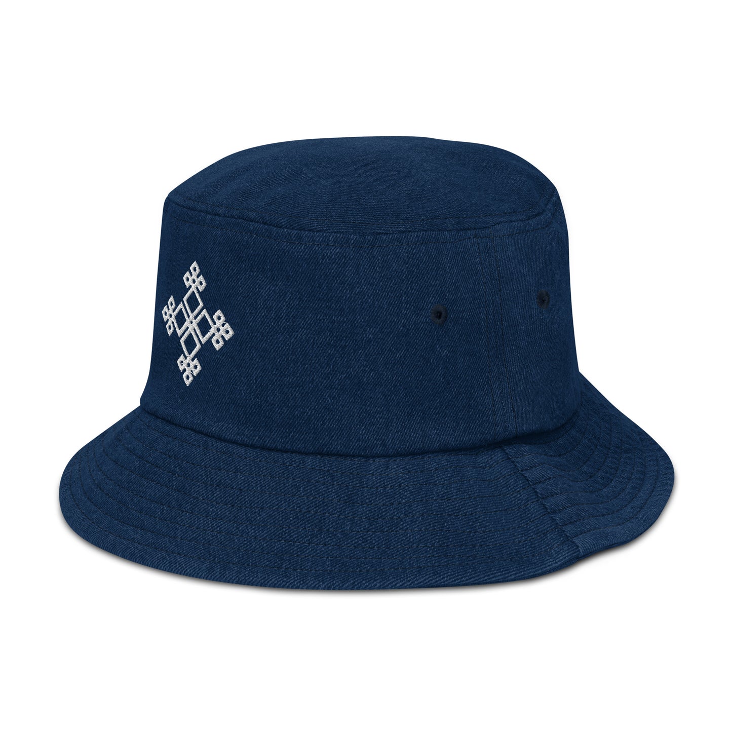 Denim bucket hat, 3D embroidered, 100% cotton, Ethiopian cross design 100% cotton denim summer hat