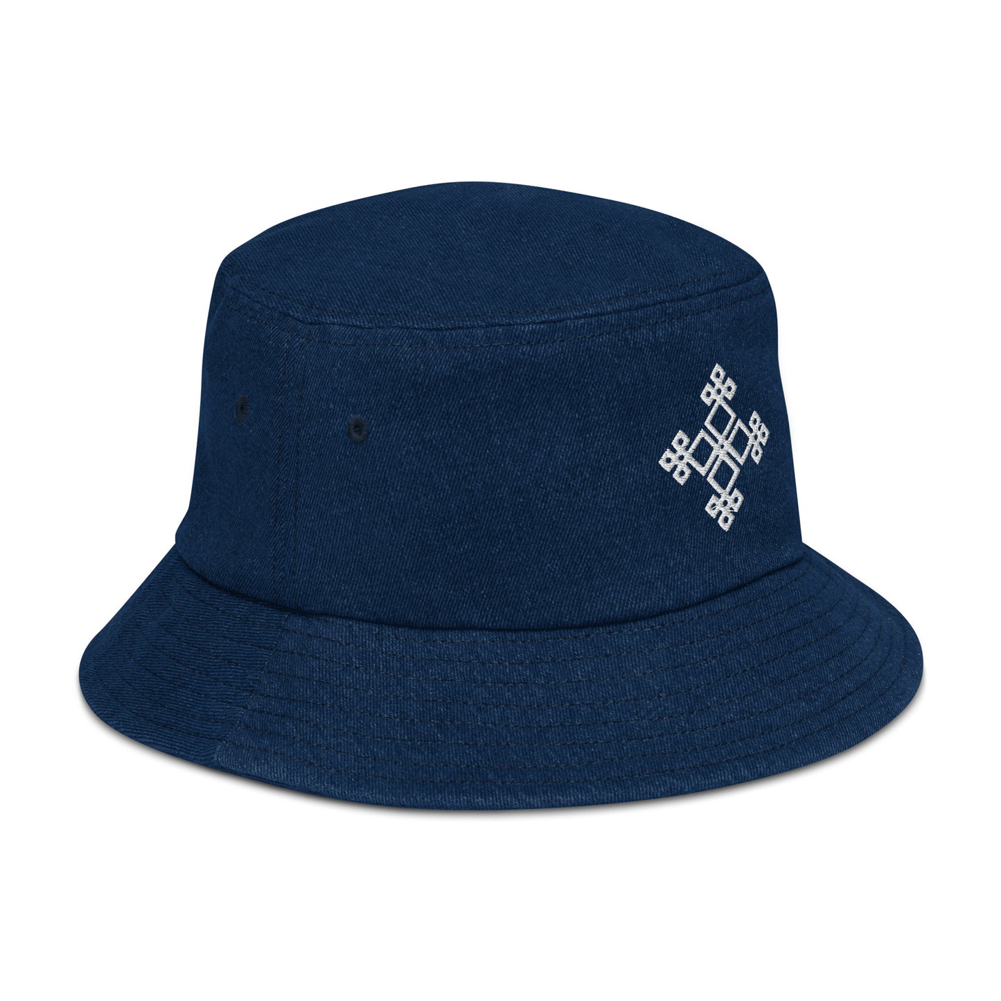 Denim bucket hat, 3D embroidered, 100% cotton, Ethiopian cross design 100% cotton denim summer hat