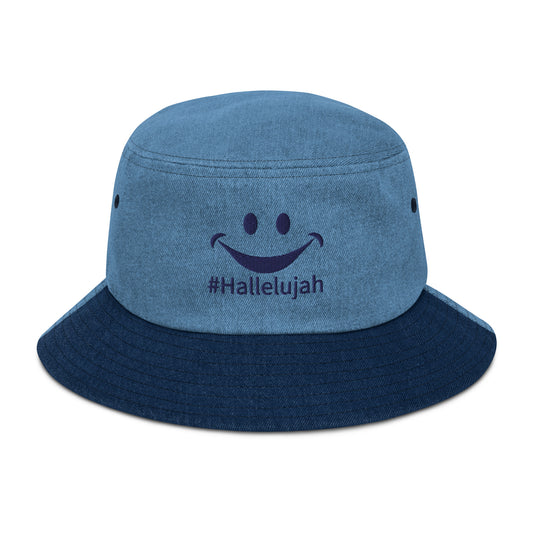 Denim bucket hat, 3D embroidered, 100% cotton, social media fam insiders,  #Hallelujah 100% cotton denim summer hat