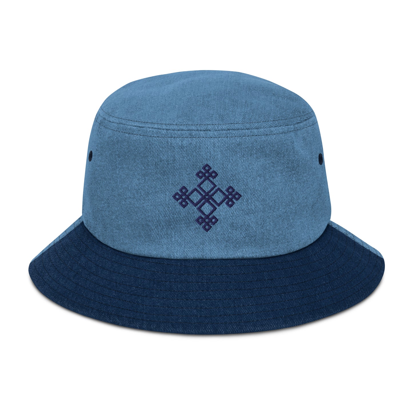 Denim bucket hat, 3D embroidered, 100% cotton, Ethiopian cross design 100% cotton denim summer hat