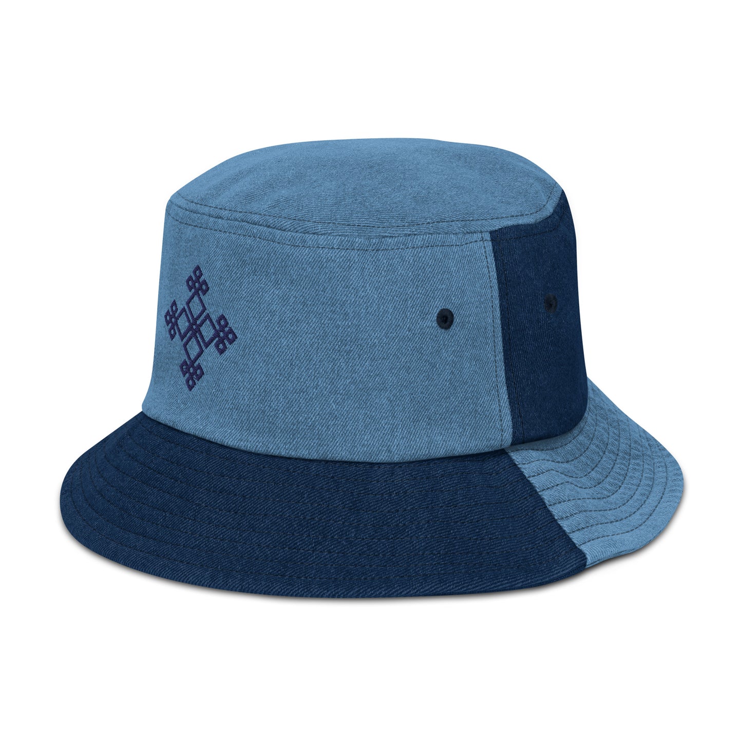 Denim bucket hat, 3D embroidered, 100% cotton, Ethiopian cross design 100% cotton denim summer hat