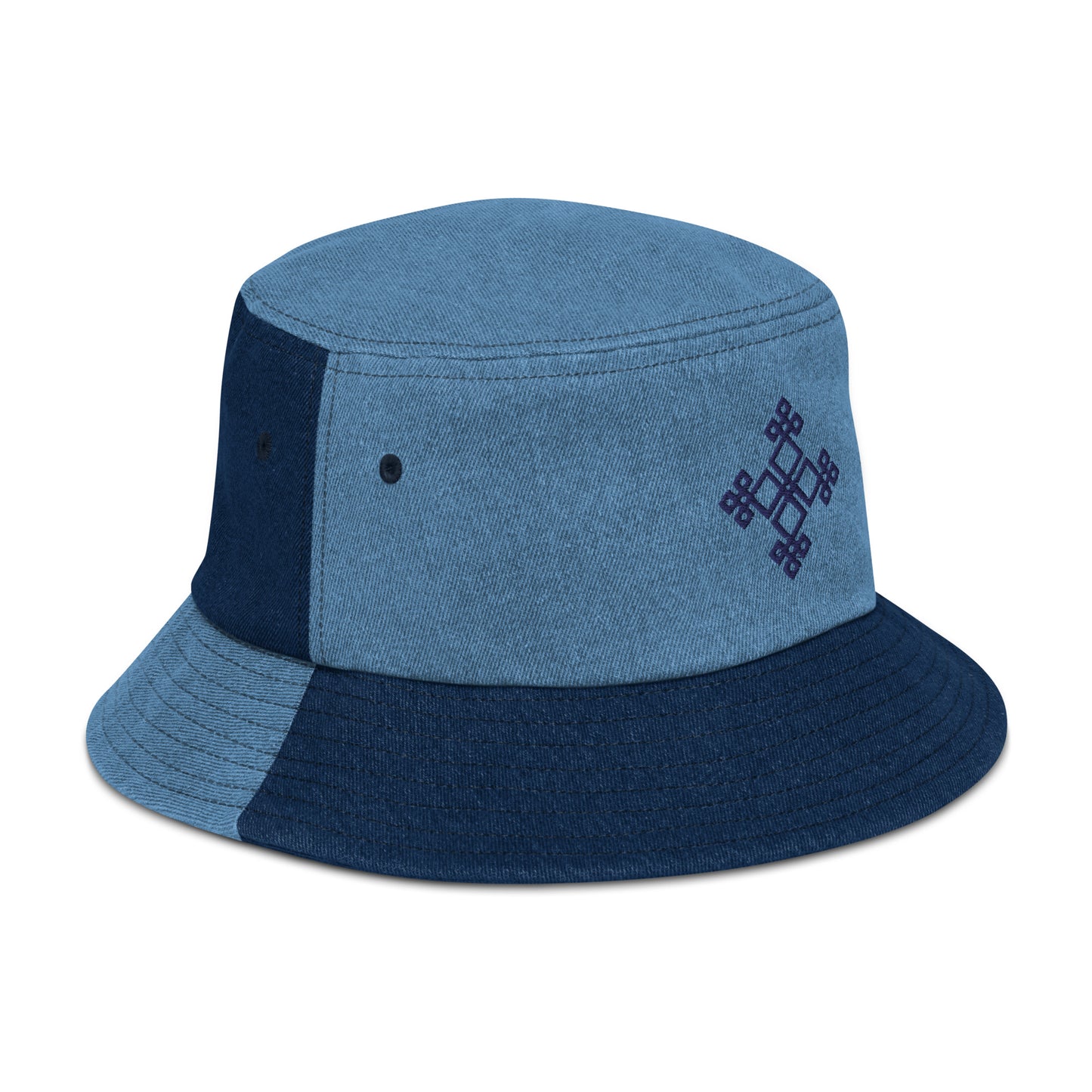 Denim bucket hat, 3D embroidered, 100% cotton, Ethiopian cross design 100% cotton denim summer hat