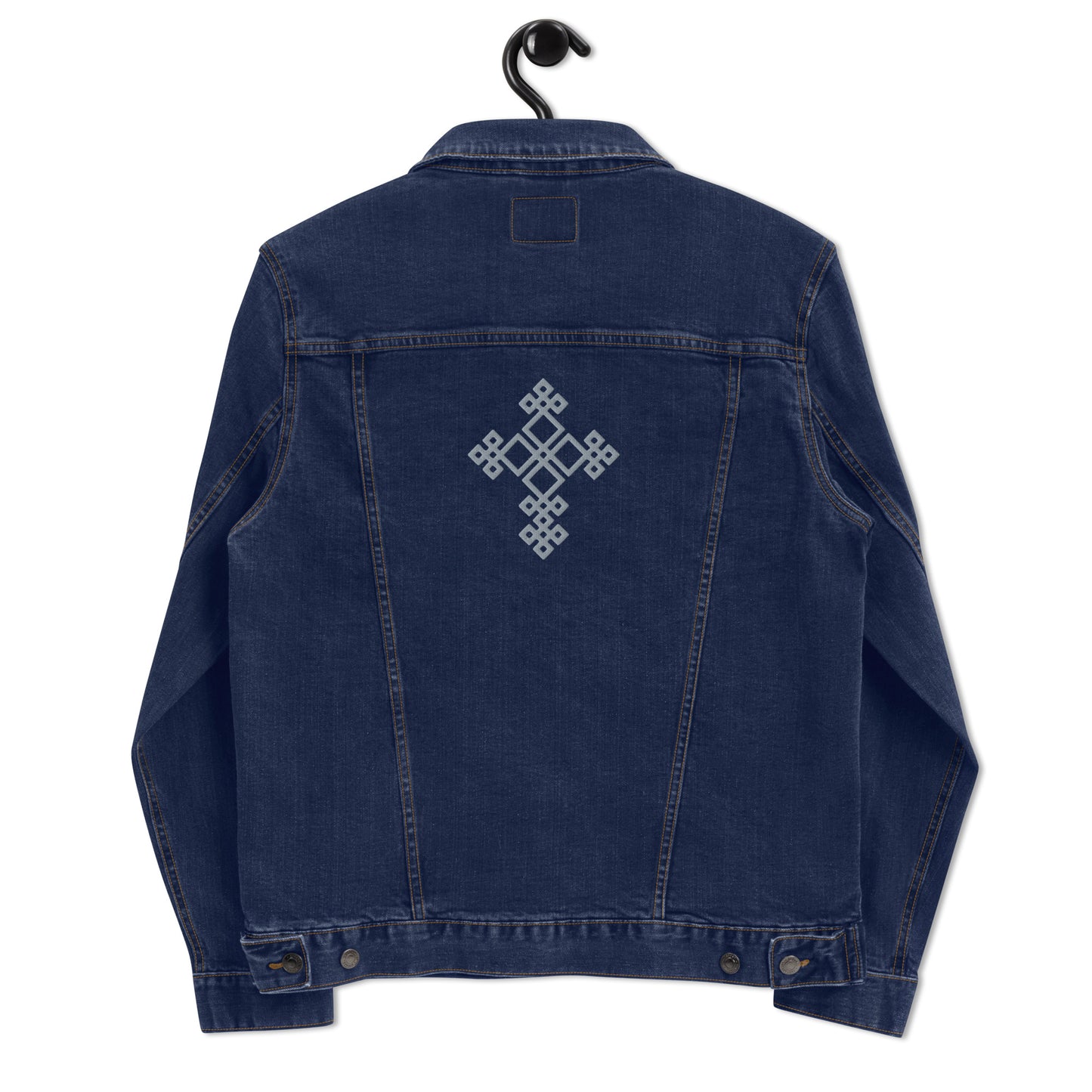 Unisex denim jacket Embroidered Ethiopian cross design, on the back