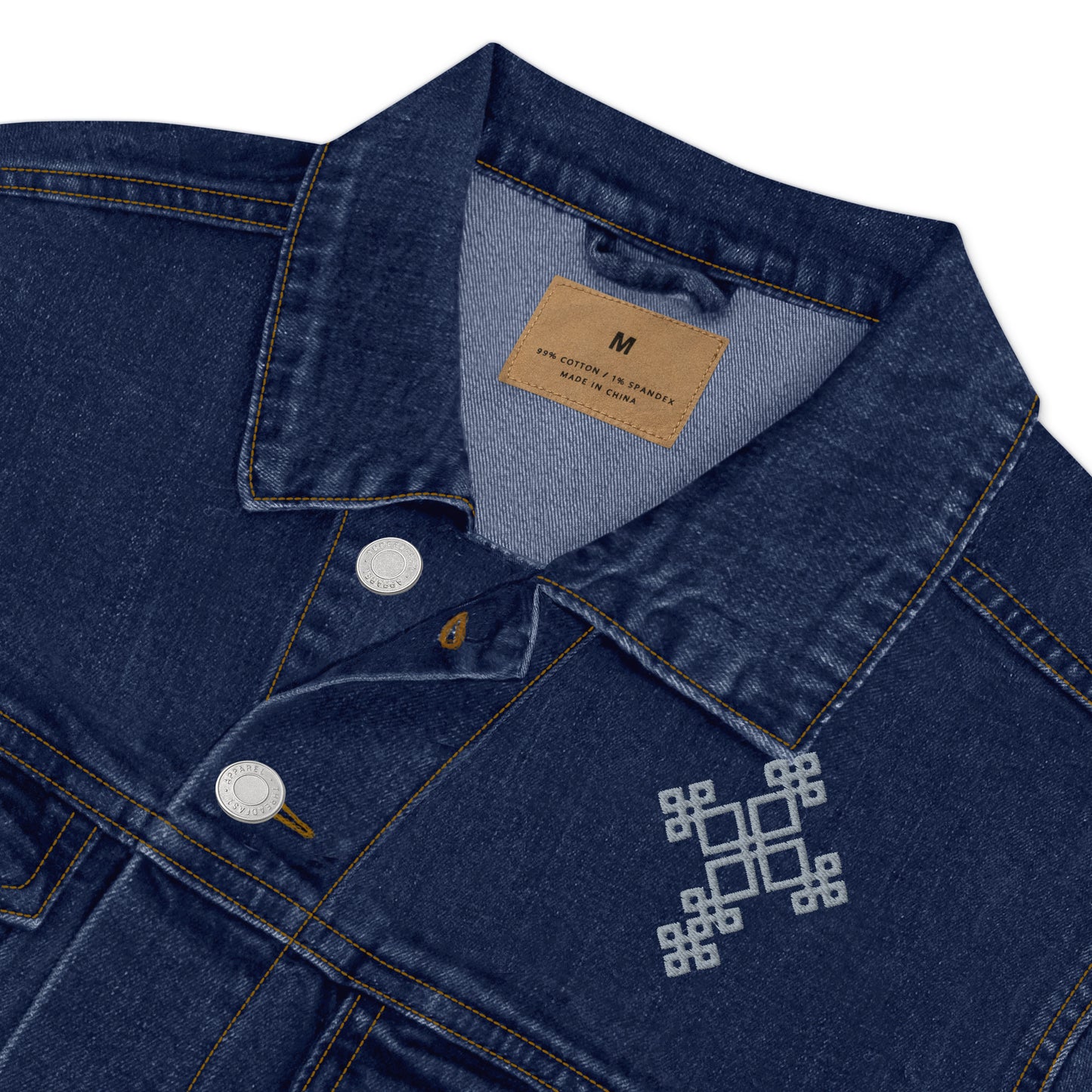 Unisex denim jacket Embroidered Ethiopian cross design Left chest