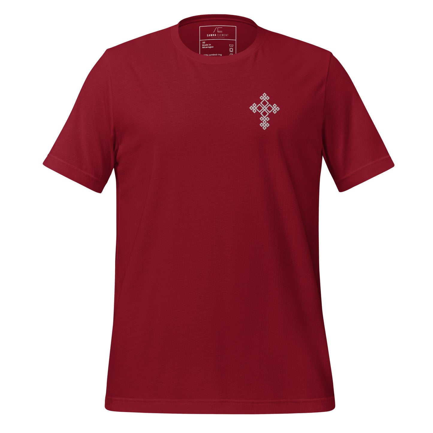 100% ring-spun and combed cotton, white Embroidered Cross design Men's t-shirt