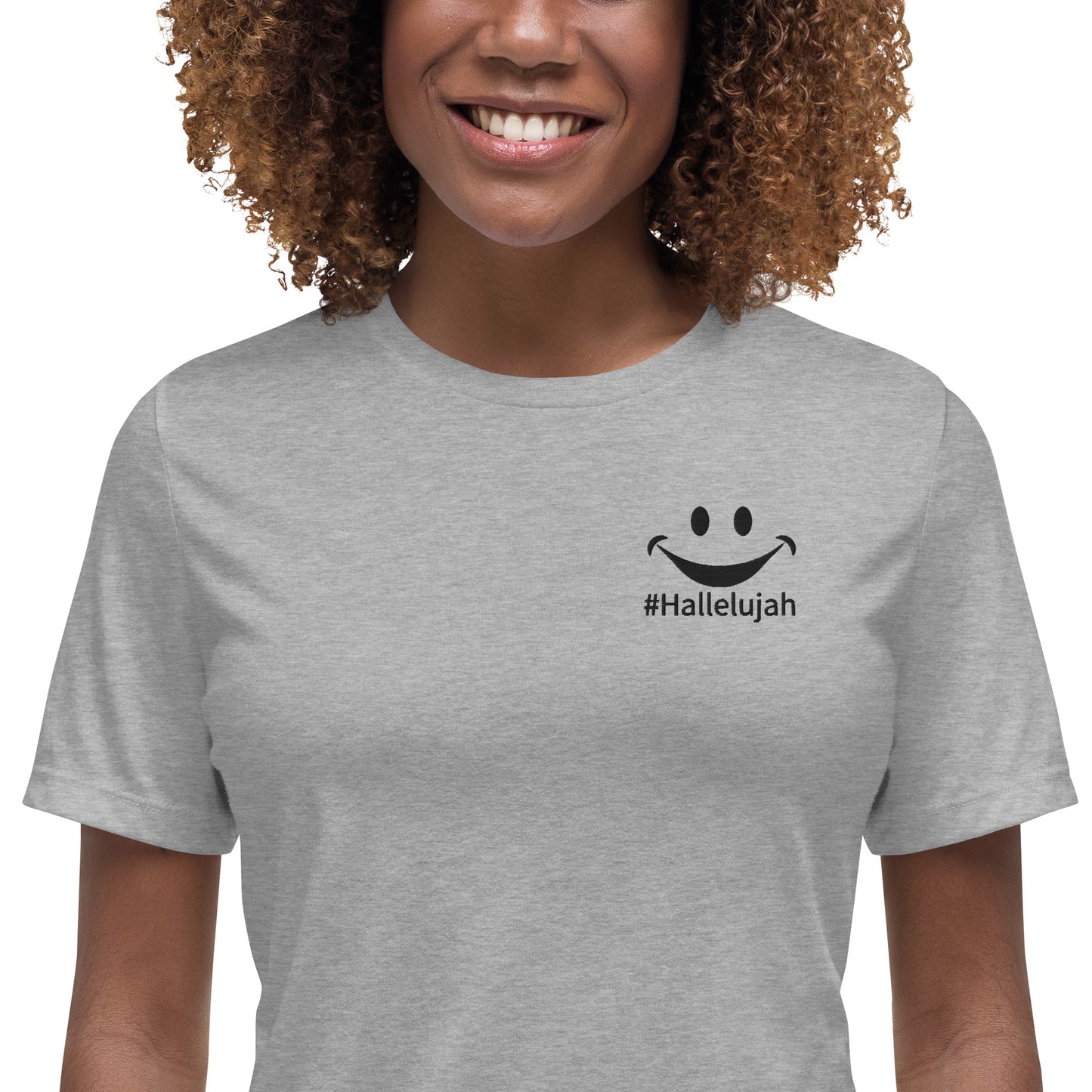 100% ring-spun and combed cotton, Embroidered Social media fam insider #Hallelujah design, Women's Relaxed T-Shirt