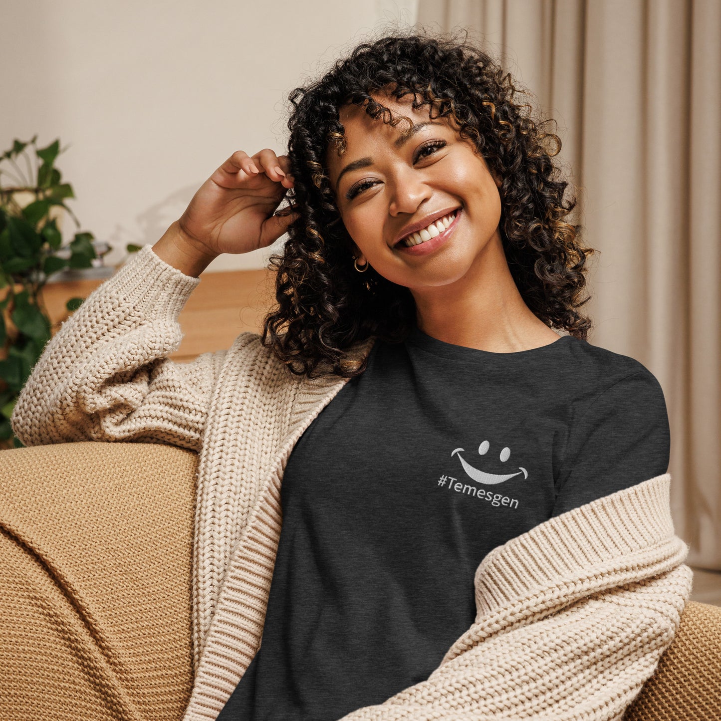 100% ring-spun and combed cotton, Embroidered Social media fam insider #Temesgen design, Women's Relaxed T-Shirt