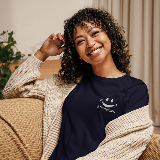 100% ring-spun and combed cotton, Embroidered Social media fam insider #Temesgen design, Women's Relaxed T-Shirt